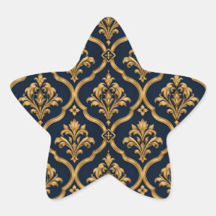 Elegantes Gold- und Navy-Damaskus-Vintage-Musterde Stern-Aufkleber