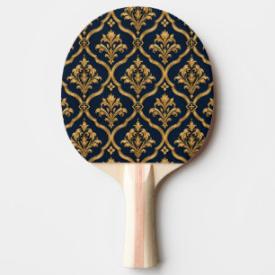 Elegantes Gold- und Navy-Damaskus-Vintage-Musterde Tischtennis Schläger