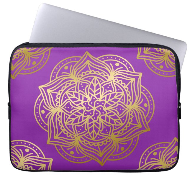 Elegantes Gold und Purpel Mandala Muster Laptopschutzhülle (Vorderseite)