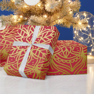 Elegantes Gold und Red Mandala Muster Geschenkpapier