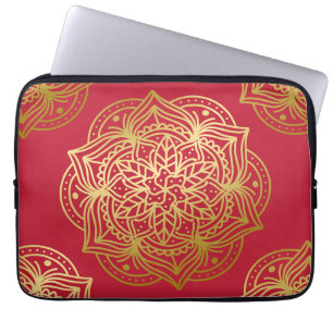 Elegantes Gold und Red Mandala Muster Laptopschutzhülle