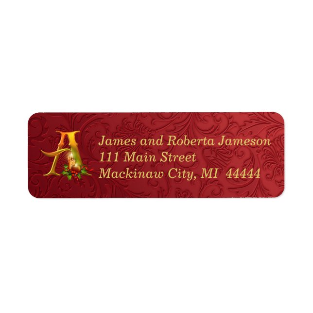 Elegantes Gold und Red Monogram Weihnachtslabel (Vorne)