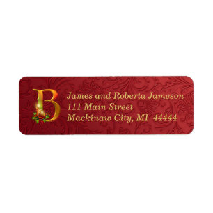 Elegantes Gold und Red Monogram Weihnachtslabel B