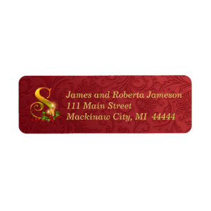 Elegantes Gold und Red Monogram Weihnachtslabel S