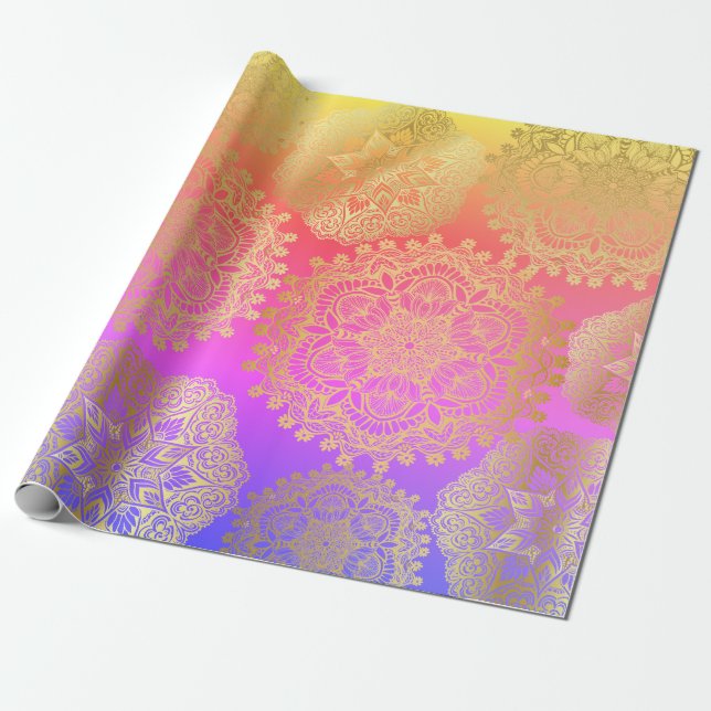 Elegantes Gold- und Regenbogenmuster Geschenkpapier (Ungerollt)