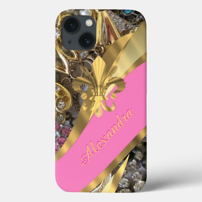 Elegantes Gold und rosa personalisiert Case-Mate iPhone Hülle (Rückseite)