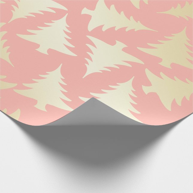 Elegantes Gold- und Rosa-Weihnachtsbaummuster Geschenkpapier (Ecke)