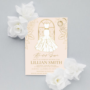 Elegantes Gold- und Rosé-Hochzeitskleid Brautparty Einladung