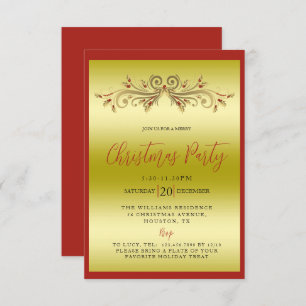 Elegantes Gold und Rot dekoratives Weihnachtsfest Einladung