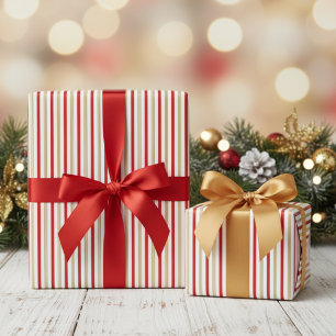 Elegantes Gold- und Rot-Kandisstangen-Streifenmust Geschenkpapier