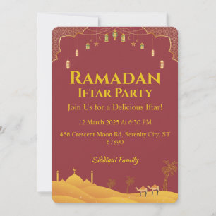 Elegantes Gold und Rot Ramadan Iftar Party Einladung