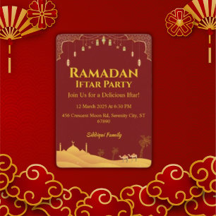 Elegantes Gold und Rot Ramadan Iftar Party Einladung