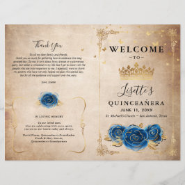 Elegantes Gold und Royal Blue Quinceanera Programm