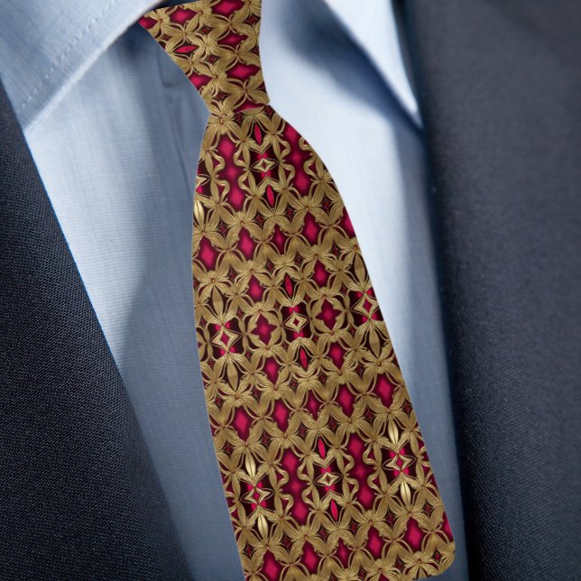Elegantes Gold und Ruby Pattern Necktie Krawatte (Von Creator hochgeladen)