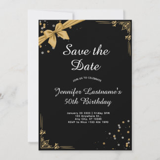 Elegantes Gold und Schwarz 50. Geburtstag Einladun Save The Date
