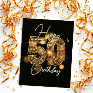 Elegantes Gold und Schwarz 50. Geburtstagsfeier Postkarte