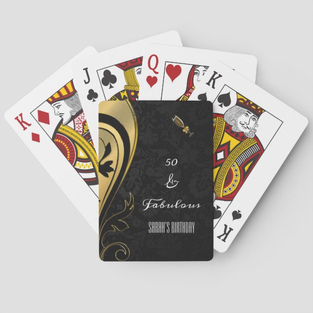 Elegantes Gold und Schwarz 50 und fabelhafter Gebu Spielkarten (Rückseite)