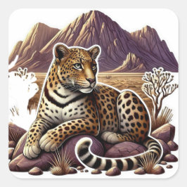 Elegantes Gold und schwarz-arabischer Leopard Quadratischer Aufkleber