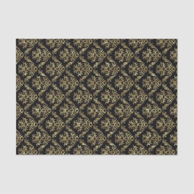 Elegantes Gold- und Schwarz-Blumen-Muster Seidenpapier (Vorderseite)