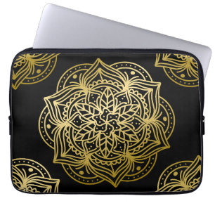 Elegantes Gold- und Schwarz-Mandala-Muster Laptopschutzhülle