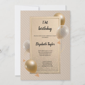 elegantes Gold und Schwarz mit Ballons Geburtstag Einladung