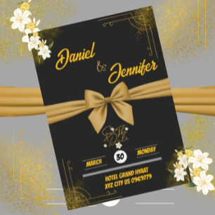 Elegantes Gold und Schwarz mit weißer Blütenhochze Save The Date