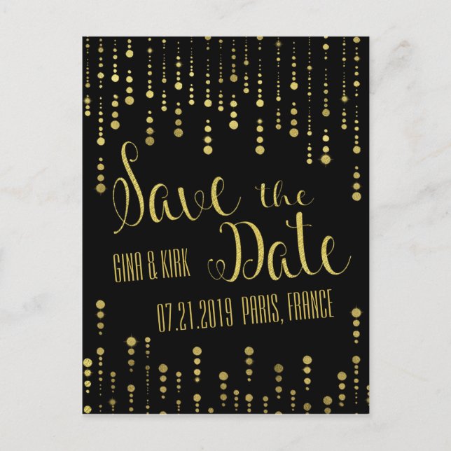 Elegantes Gold und Schwarz Save the Date Ankündigungspostkarte (Vorderseite)