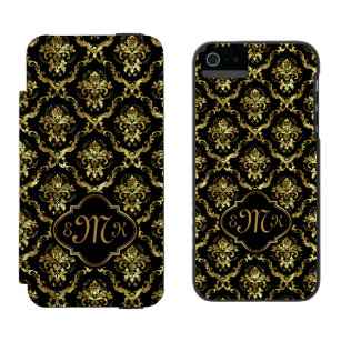 Elegantes Gold und schwarze Floral Damaskus Incipio Watson™ iPhone 5 Geldbörsen Hülle