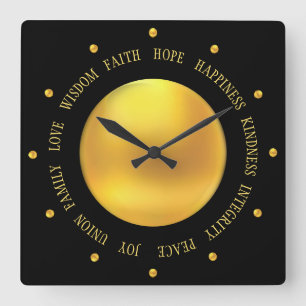 Elegantes Gold und schwarze gute Vibes Quadratische Wanduhr