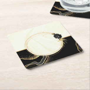 elegantes Gold- und schwarzes Blumenmuster Rechteckiger Pappuntersetzer
