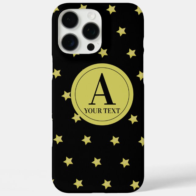 Elegantes Gold- und Schwarzes Sternmuster-Monogram Case-Mate iPhone Hülle (Rückseite)