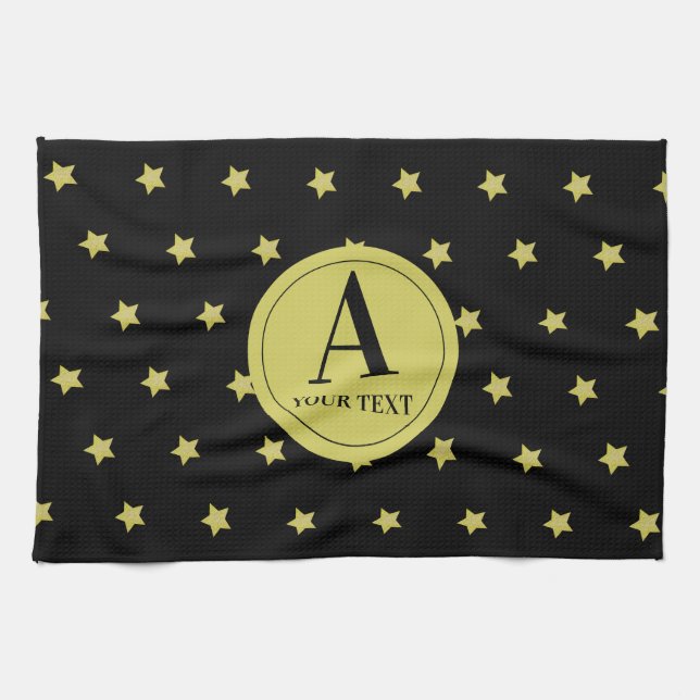 Elegantes Gold- und Schwarzes Sternmuster-Monogram Geschirrtuch (Horizontal)