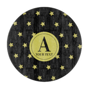 Elegantes Gold- und Schwarzes Sternmuster-Monogram Schneidebrett