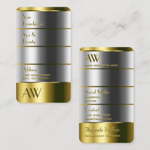 Elegantes Gold und Silber mit vertikaler Monogram Visitenkarte