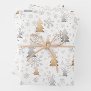 Elegantes Gold und Silber Weihnachtsbaum Snowflake Geschenkpapier Set