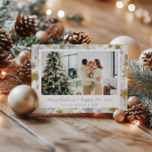 Elegantes Gold und Silver Snowflake Weihnachts-Fot Feiertagspostkarte