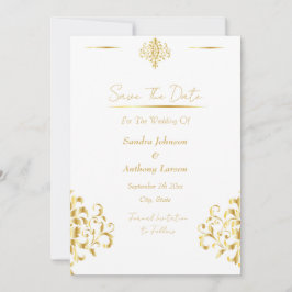 Elegantes Gold- und Weiß-Damaskusmuster Save The Date