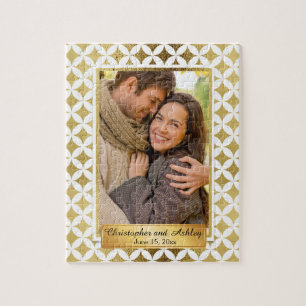 Elegantes Gold- und Weiß-Paar-Foto-Puzzle Puzzle
