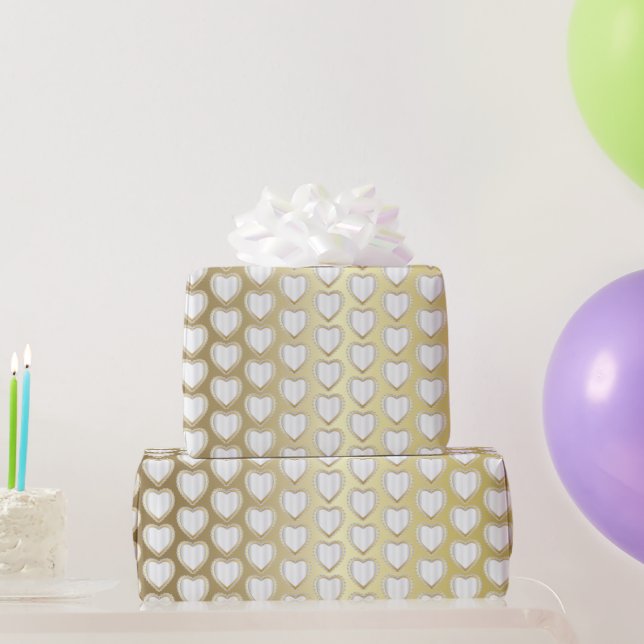 Elegantes Gold und weiße Hochzeitsherzen Geschenkpapier (Partygeschenke)
