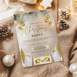 Elegantes Gold und weiße Weihnachtsfeier Einladung