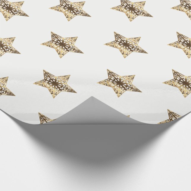 Elegantes Gold und weiße Weihnachtsstars-Muster Geschenkpapier (Ecke)