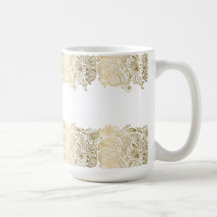Elegantes Gold und weißes, blumengeschmücktes Pais Kaffeetasse