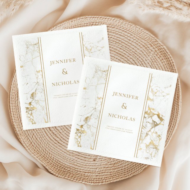 Elegantes Gold und weißes Marmor Hochzeit Napkins Serviette (Elegant Gold & White Marble Wedding Napkins)