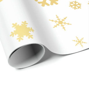 Elegantes Gold- und Weißes Schneeflockenmuster Geschenkpapier