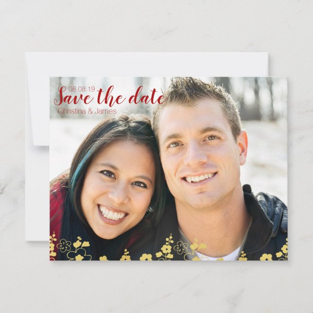 Elegantes Gold und Weißkirsche Blossom Oriental Save The Date (Vorderseite)