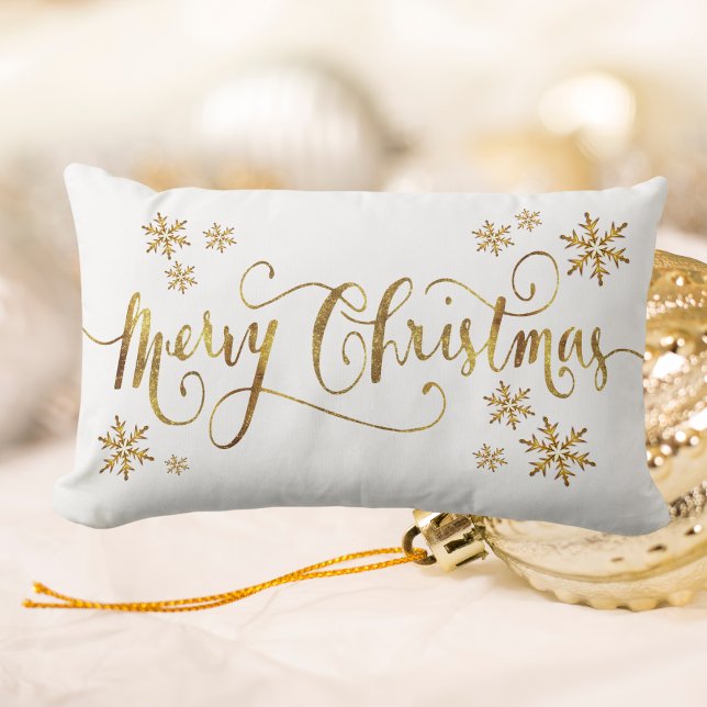 Elegantes Gold und White Frohe Weihnachten Lendenkissen (Elegant Gold and White, Merry Christmas Lumbar Pillow)