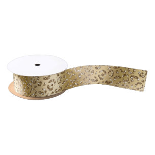Elegantes Gold-Unechtes-Glitzer-Leoparden-Flecken- Satinband