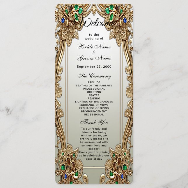 Elegantes Gold Verziert Wedding Program Programm