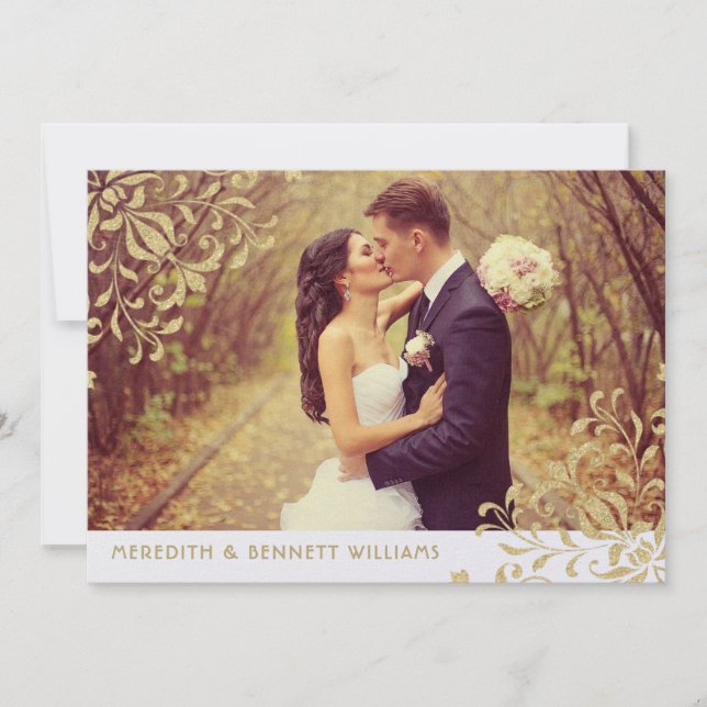 Elegantes Gold Vintag Glamour Wedding Foto Dankeskarte (Vorderseite)