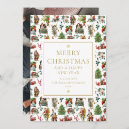 Elegantes Gold Vintag Retro Weihnachts-Foto Feiertagskarte